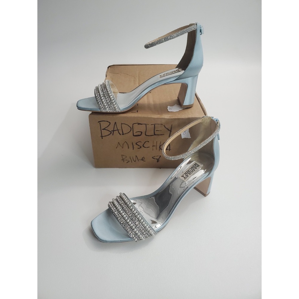 Badgley Mischka Women's Kameryn Heeled‎ Sandal, Mist Blue Satin, 8